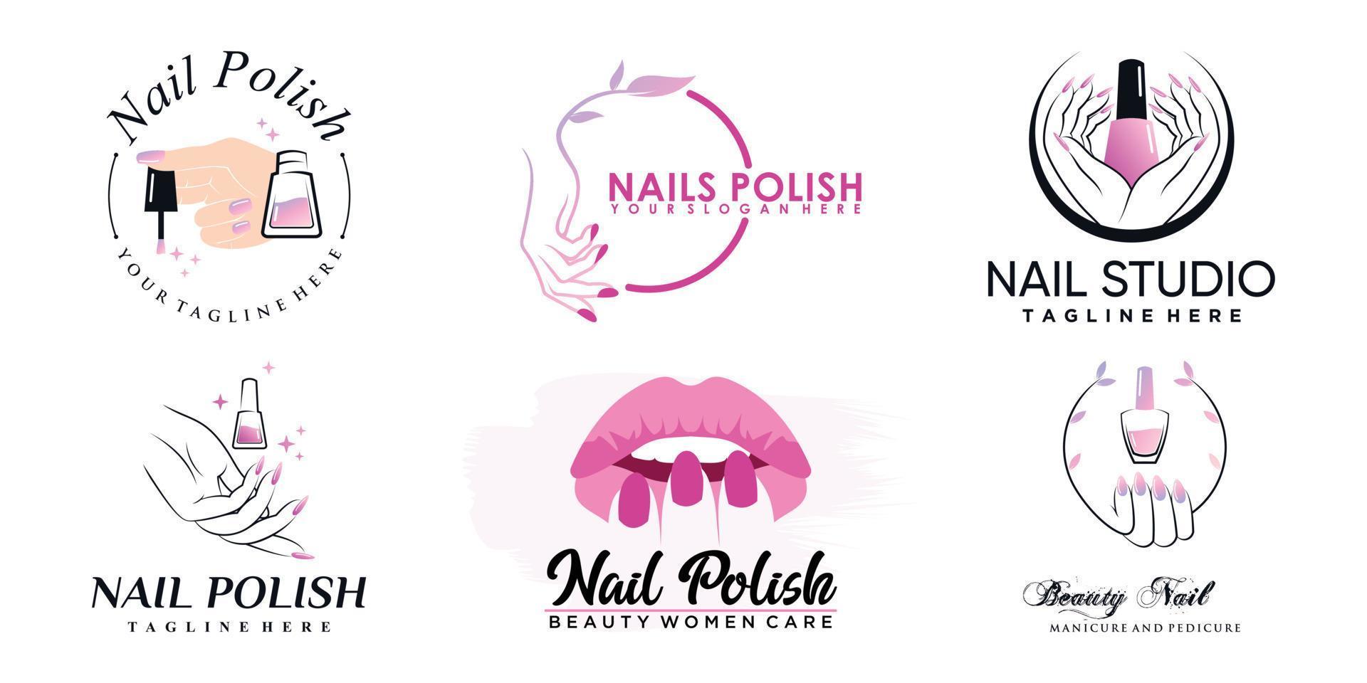 Set of nail polish icon logo with creative element and modern concept Premium Vector part 2