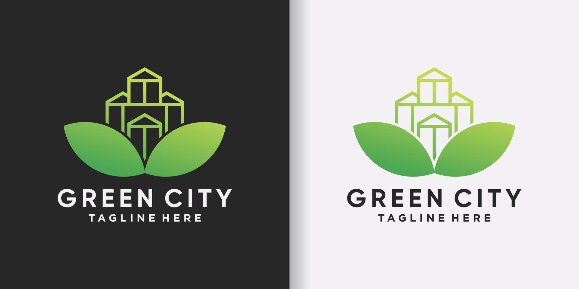 Green city logo design template with creative modern concept Premium Vector