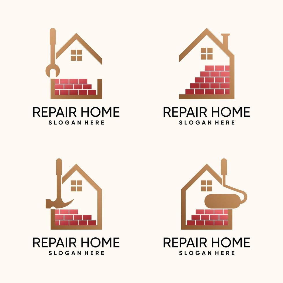 Set bundle of repair home logo template with creative element Premium Vector