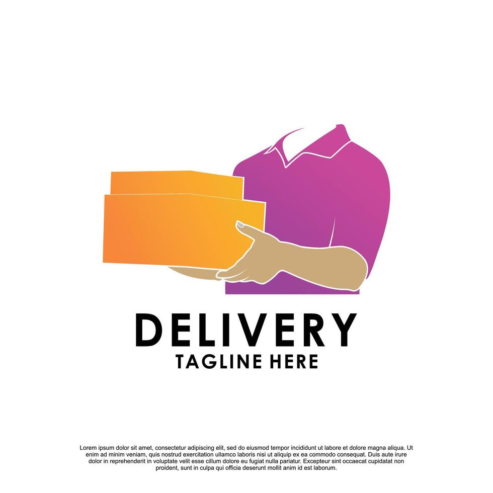 delivery logo design with delivery man or courier Premium Vector