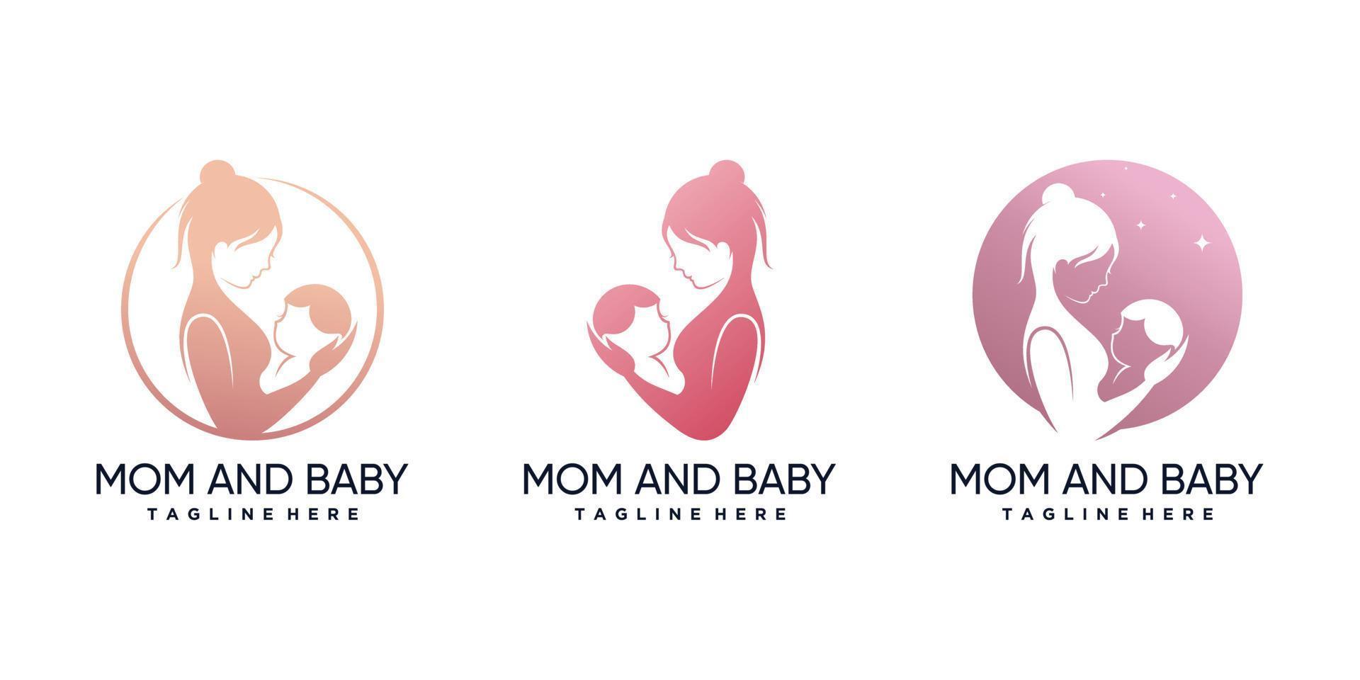 Set bundle of mom and baby logo design template with creative element Premium Vector