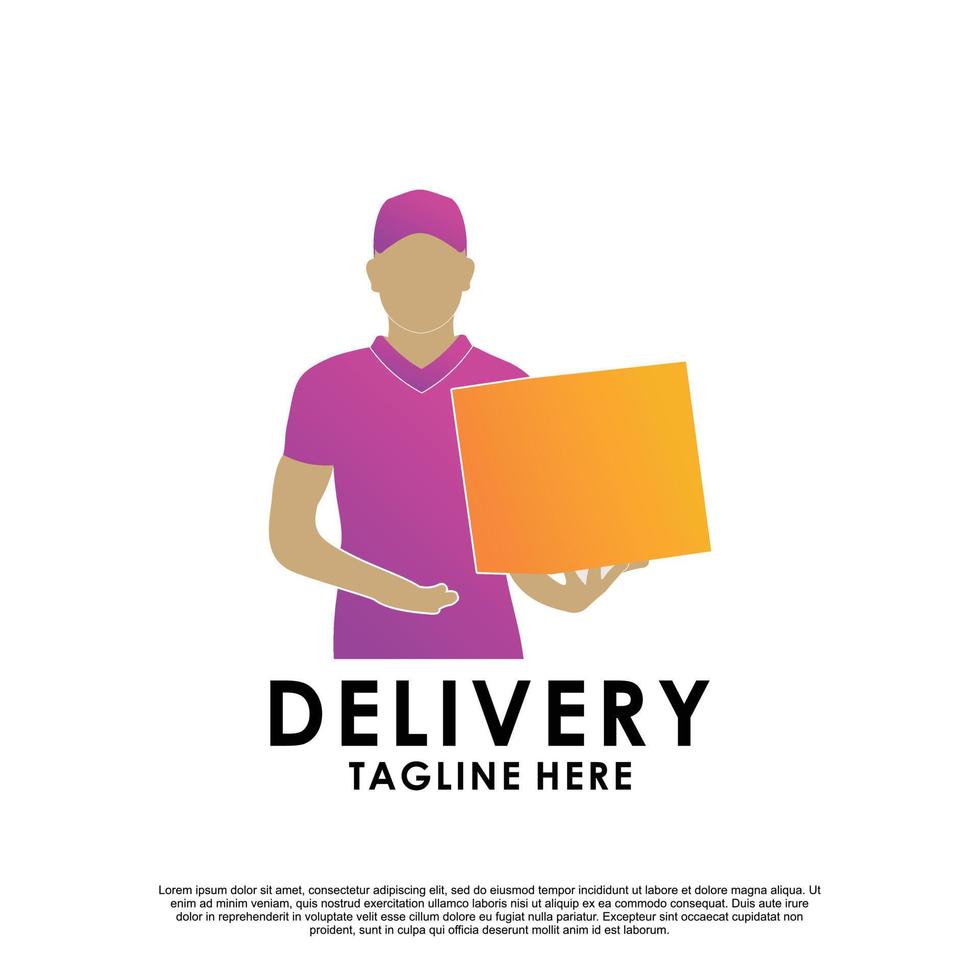 delivery logo design with delivery man or courier Premium Vector