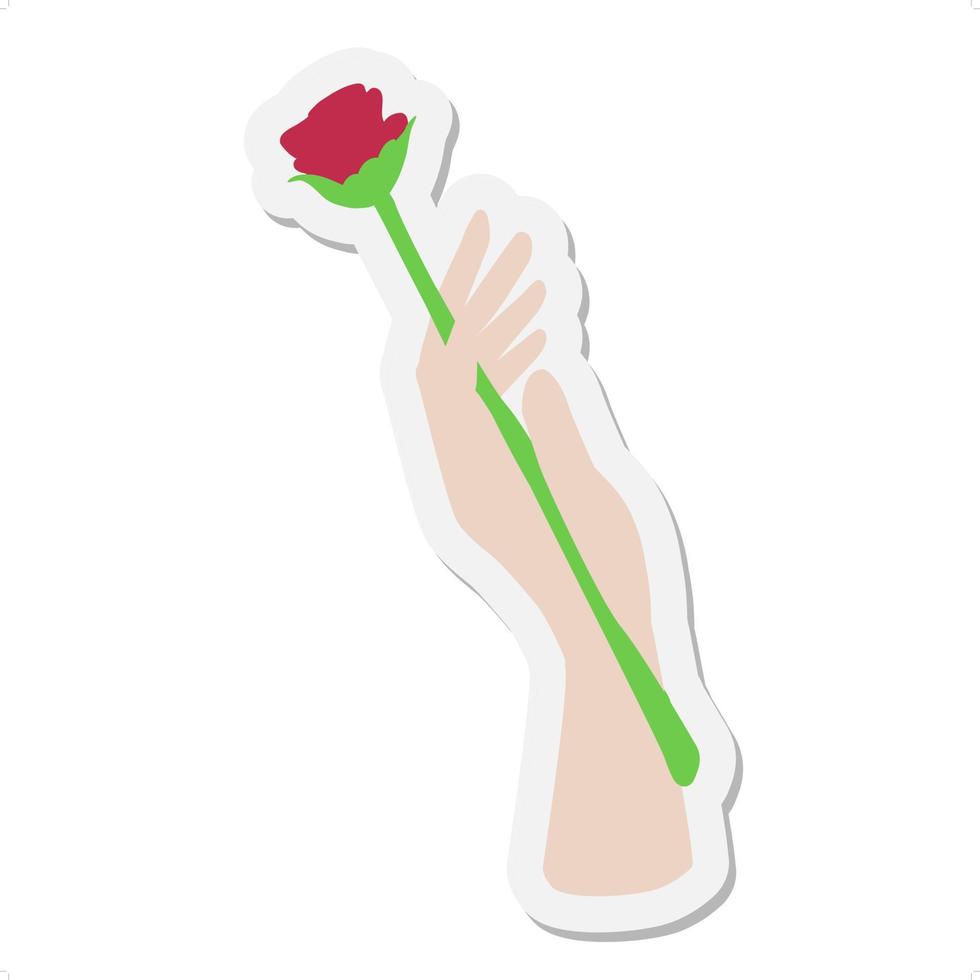 hand holding rose sticker vector