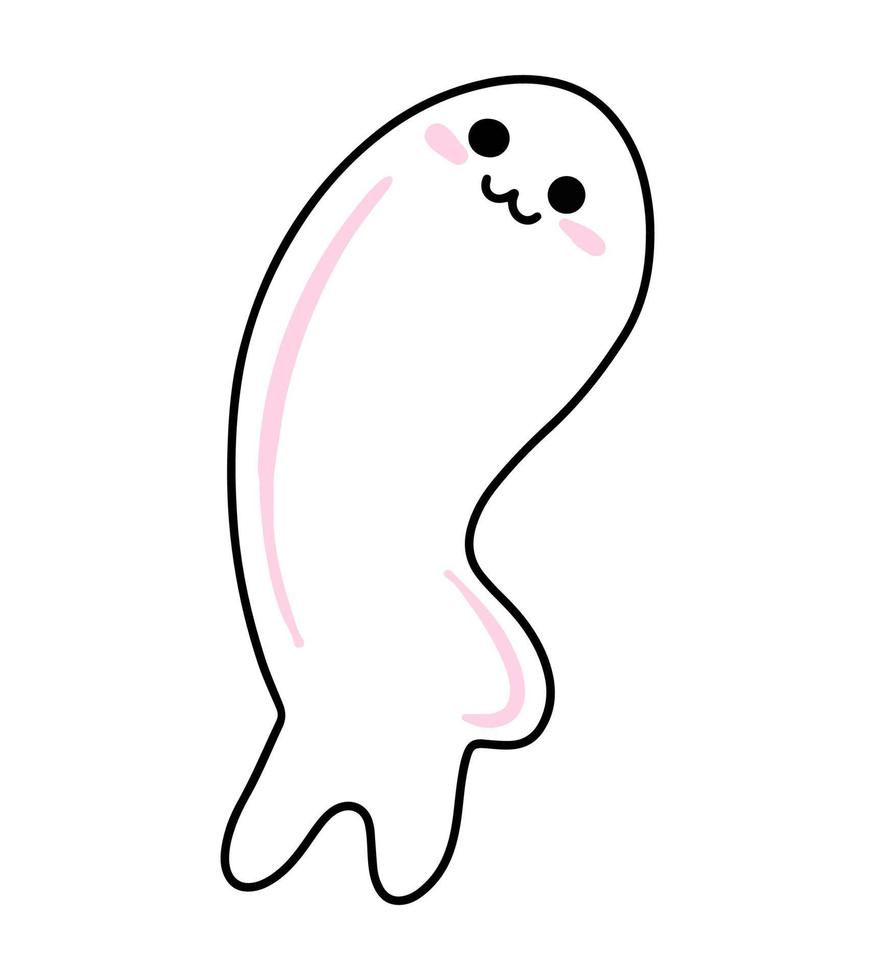 A kind ghost with a cute face. Halloween sticker. Vector illustration