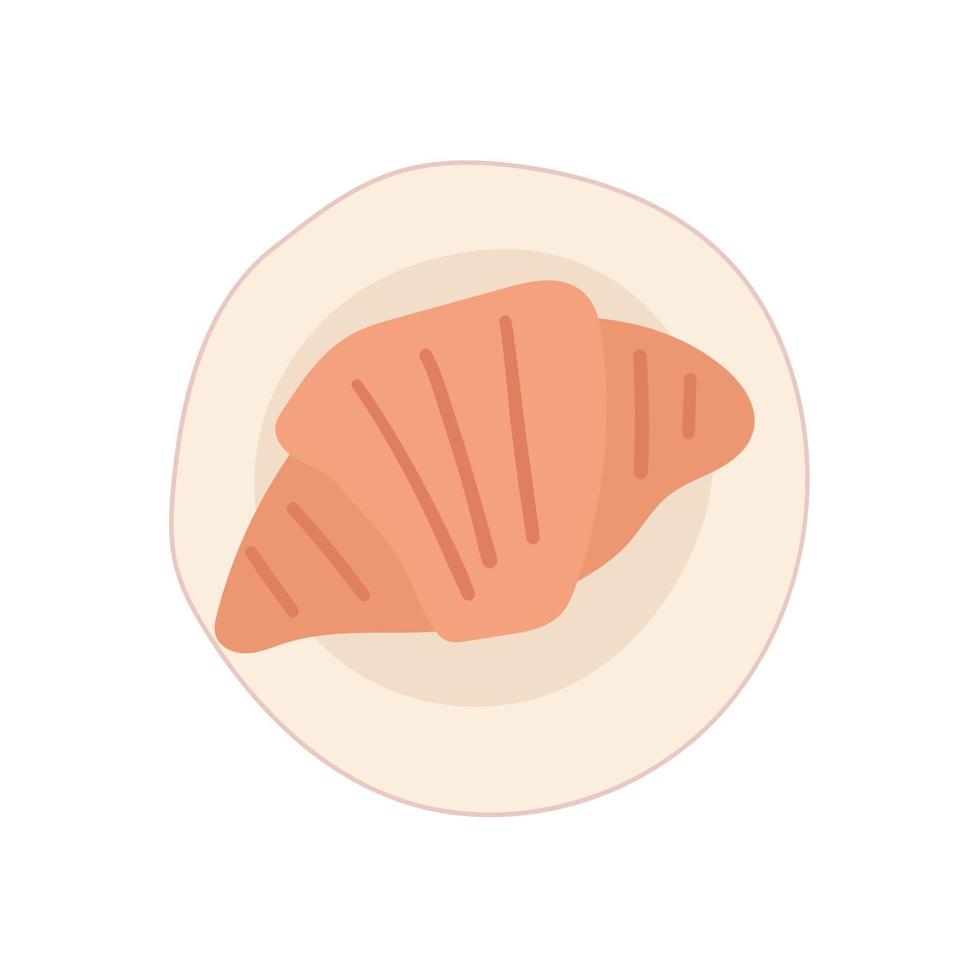 Croissant on plate top view. Hand drawn vector illustration.