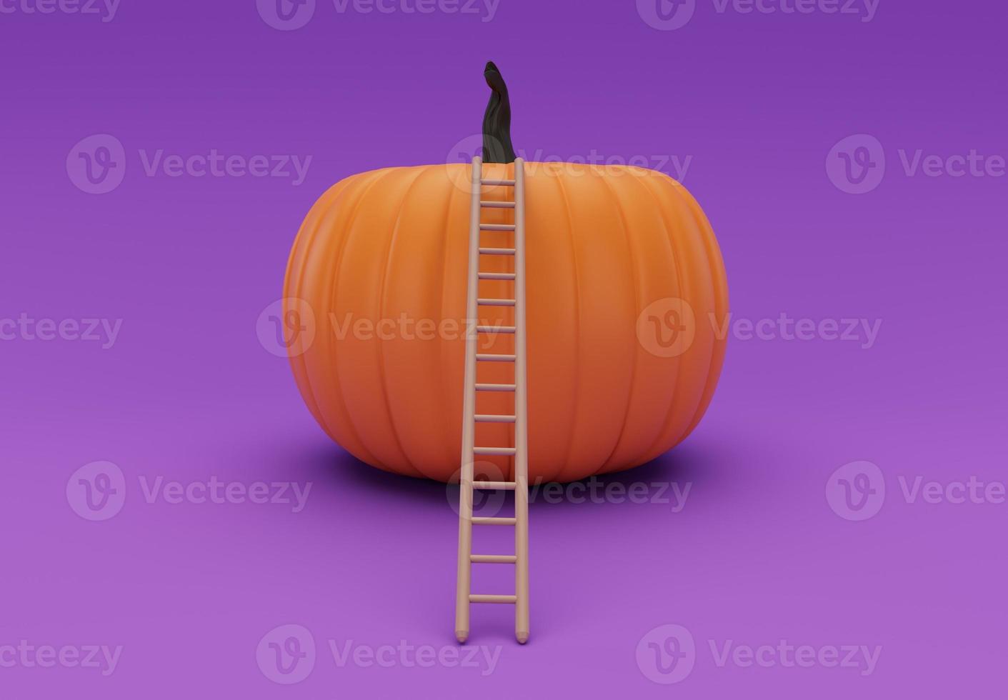 3d rendering of climb Halloween pumpkin with ladder, minimal Halloween background design element photo