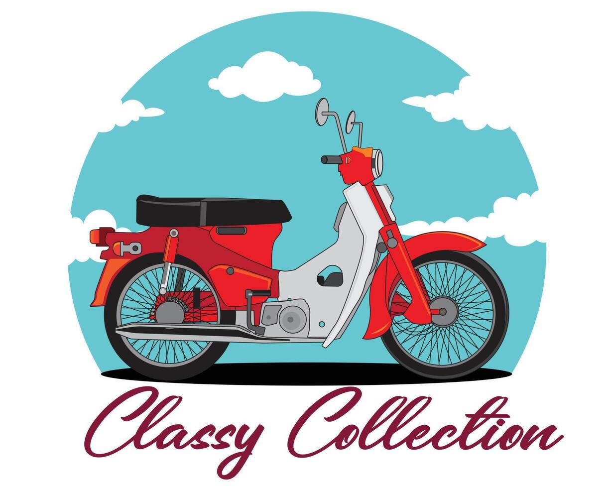 ilustración clásica de motocicleta de vehículo vintage en esquema de estilo de dibujos animados vector
