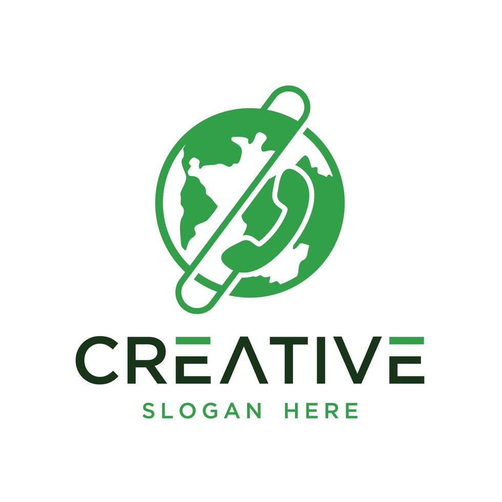 Vector graphic of phone combined with world logo design template