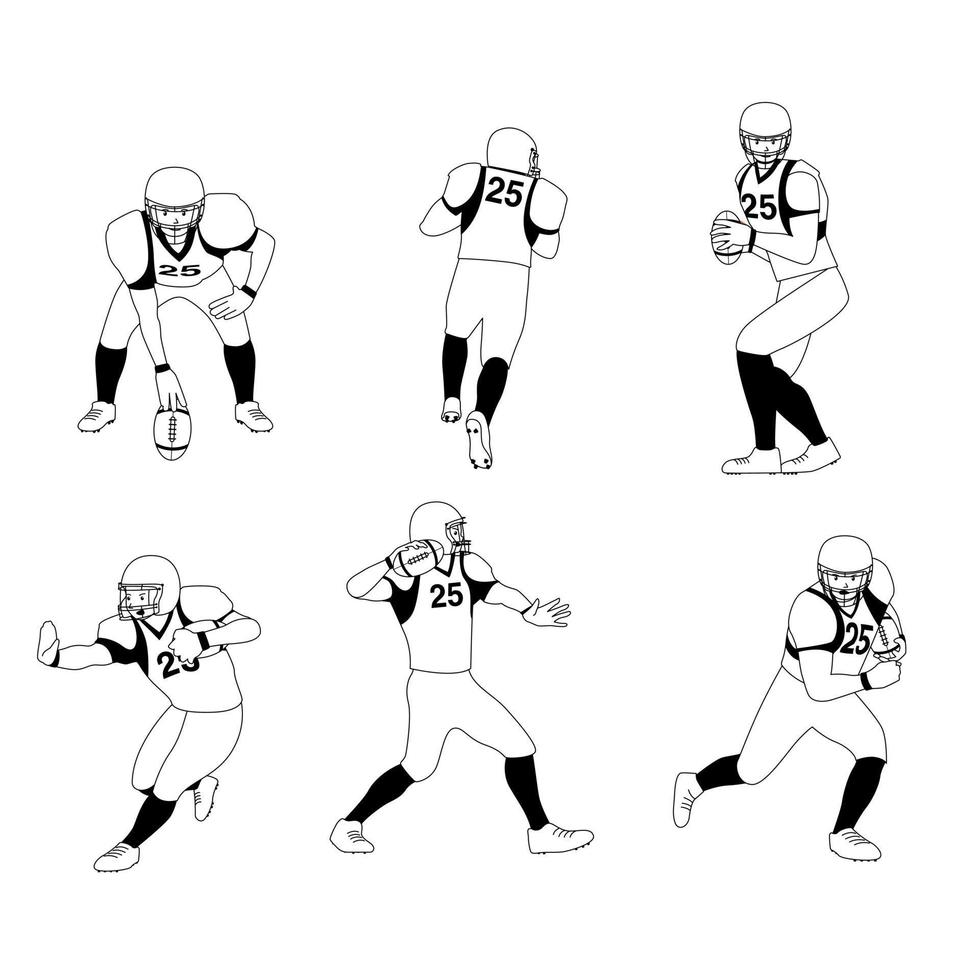 black and white  American Football Player Set stock illustration ,American football team players in action white on isolated. vector