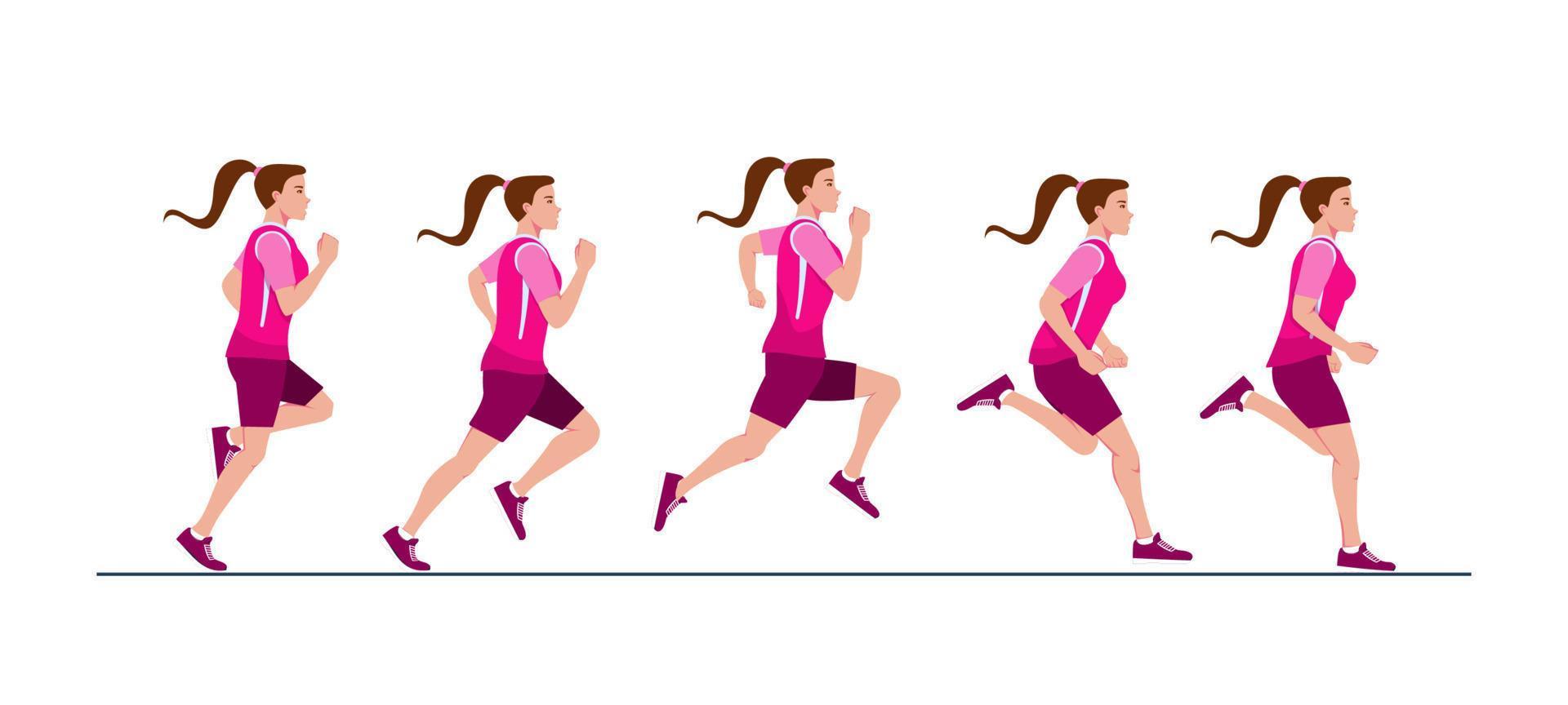 Collection of running woman illustration Animation sprite set  Sport vector