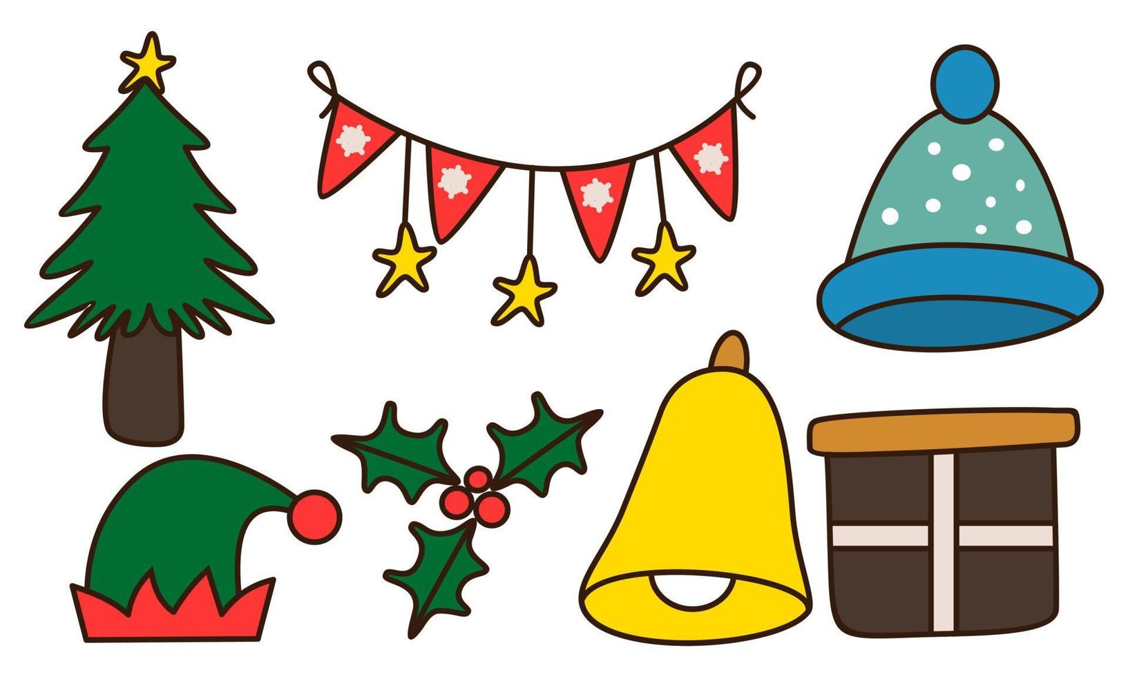 conjunto de objetos relacionados con la navidad doodle vector