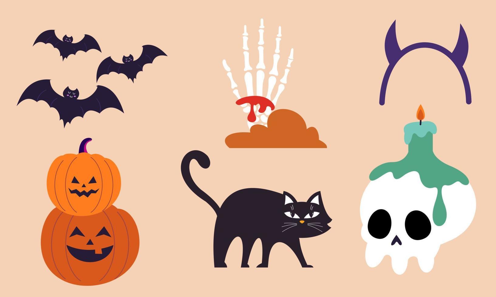 vector de fondo de colección de elementos de halloween plano