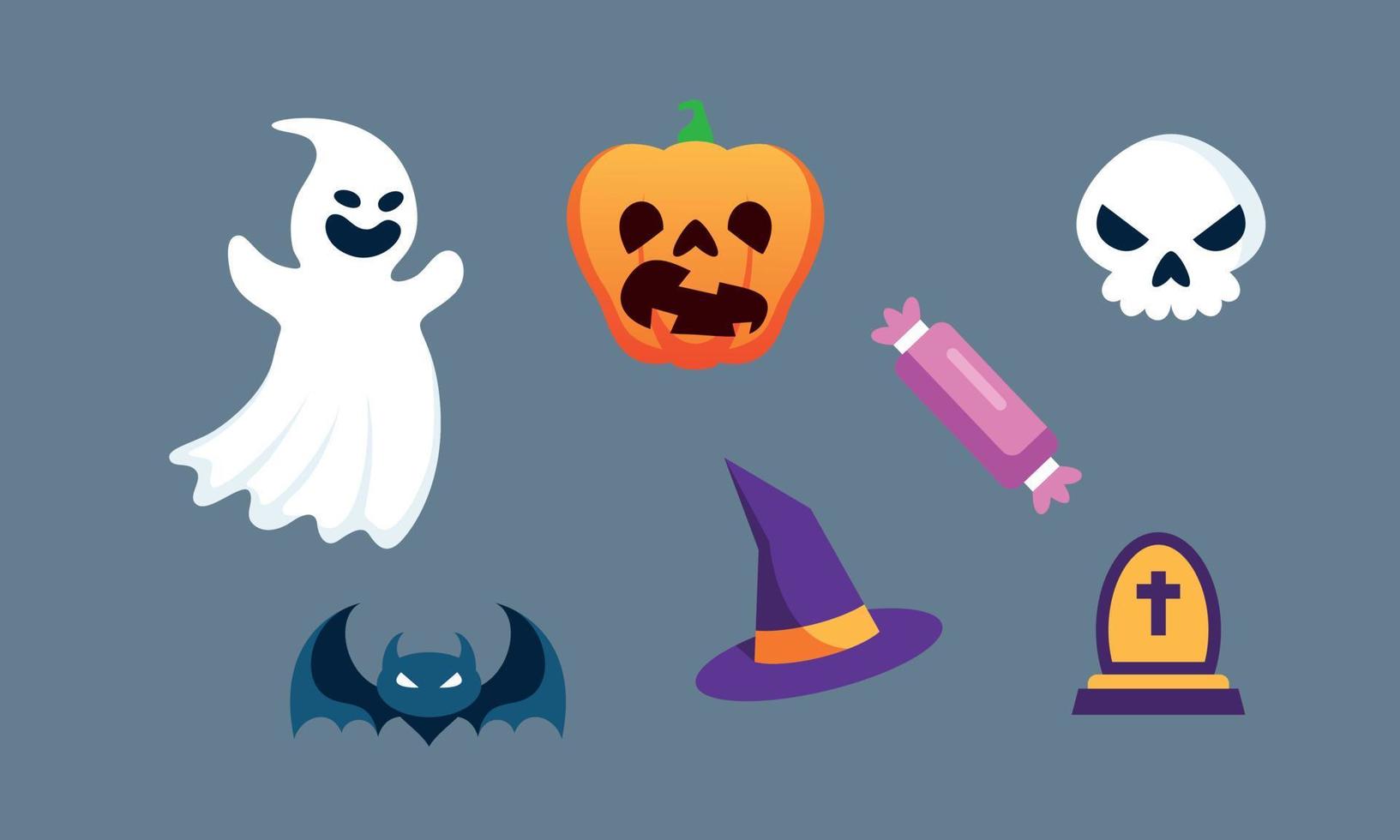 vector de fondo de colección de elementos de halloween plano