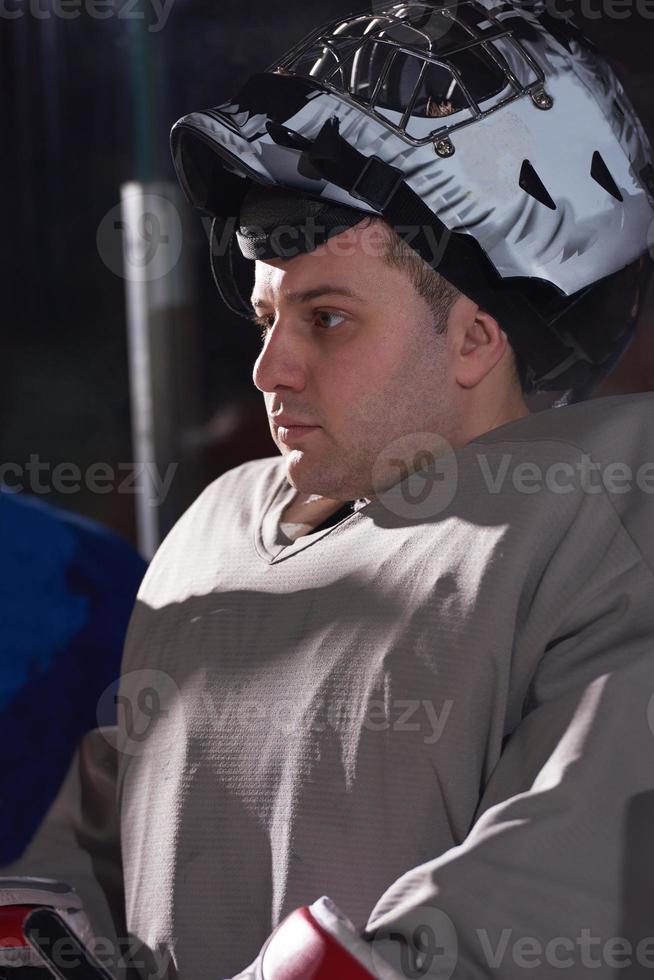 ice hockey players on bench photo