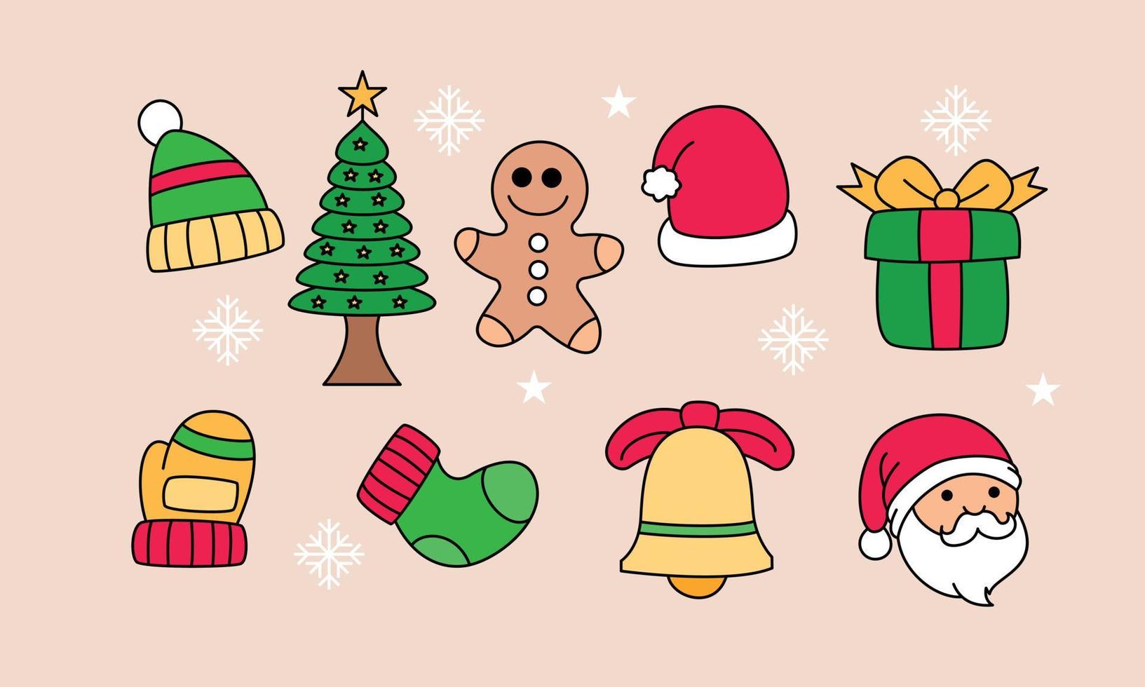 conjunto de objetos relacionados con la navidad doodle vector