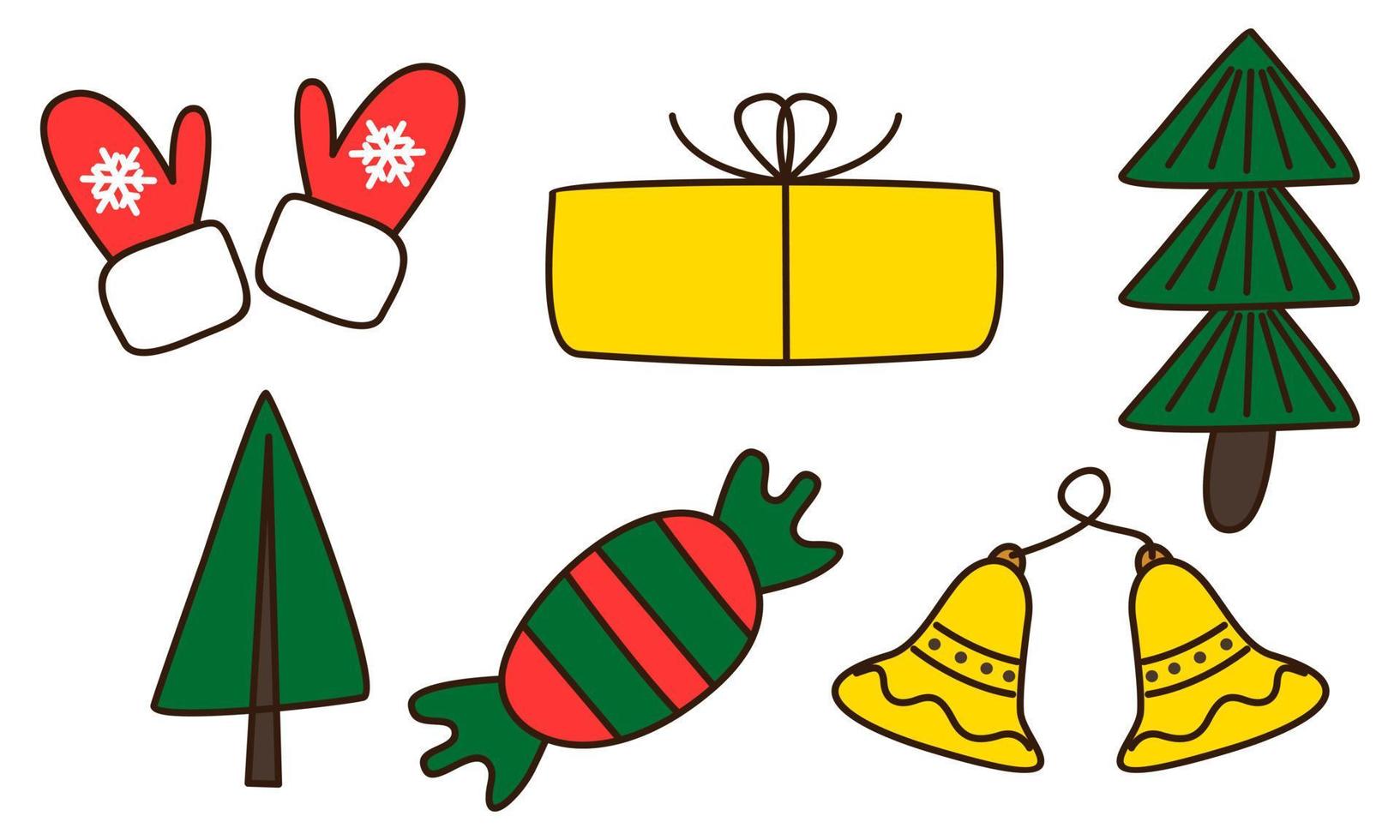 Set of christmas related object doodle vector