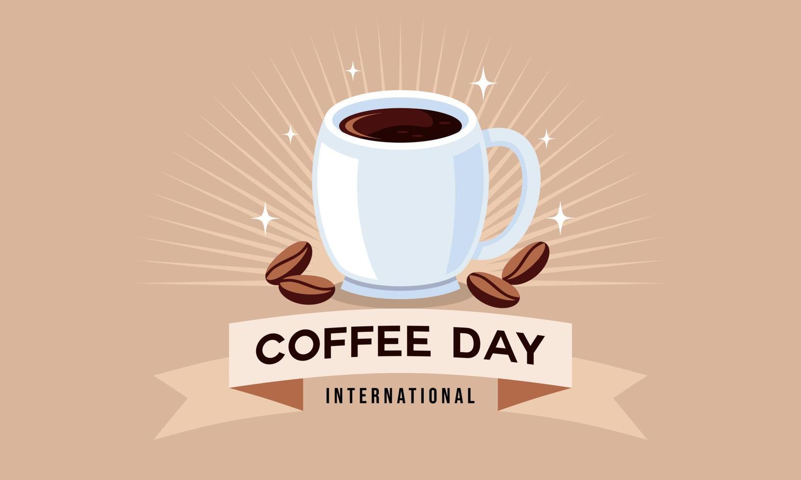 International day of coffee background, coffee cup logo vector
