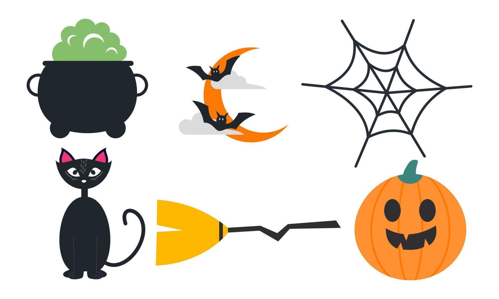 vector de fondo de colección de elementos de halloween plano