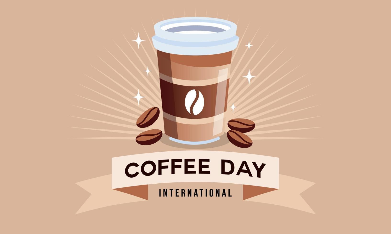 International day of coffee background, coffee cup logo vector