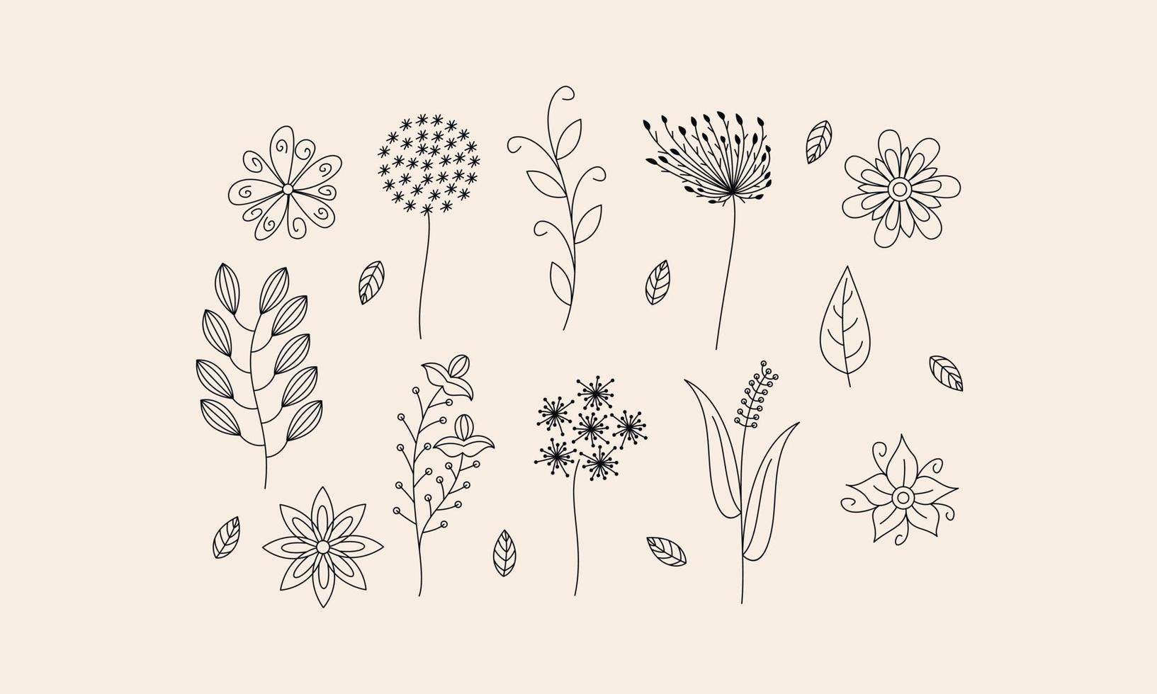 Hand drawn flower and branches doodle vector