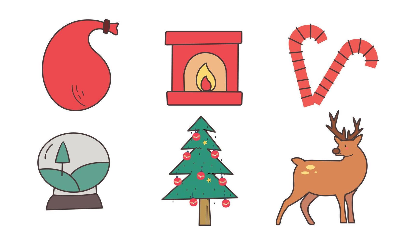 conjunto de objetos relacionados con la navidad doodle vector