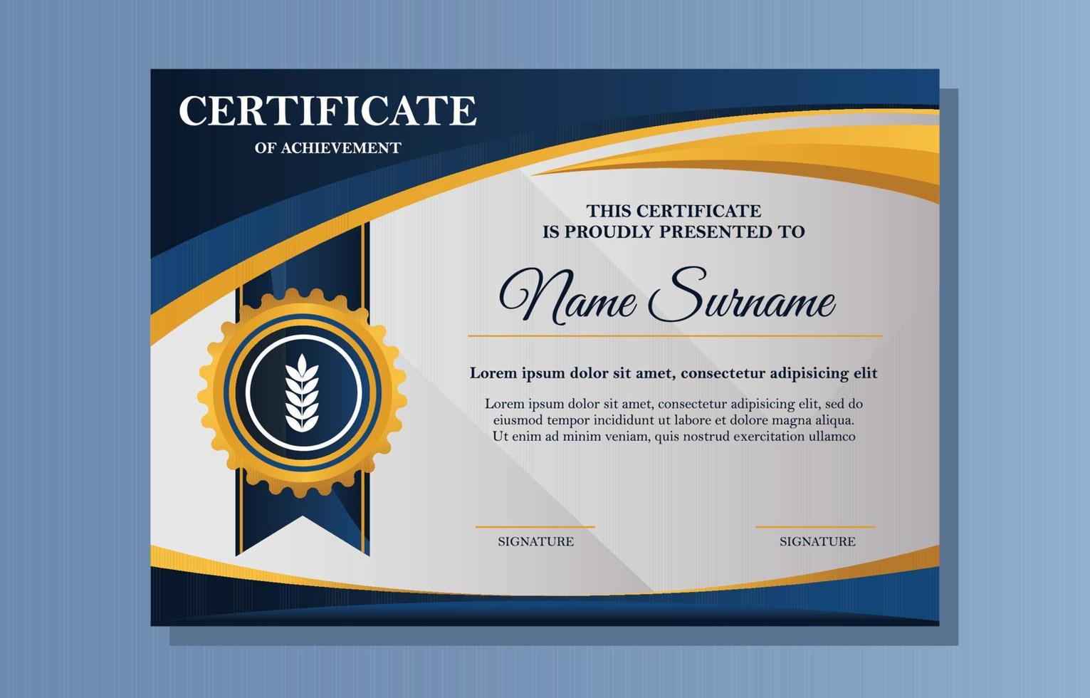 Gold Blue Modern Elegant Certificate Layout Template vector