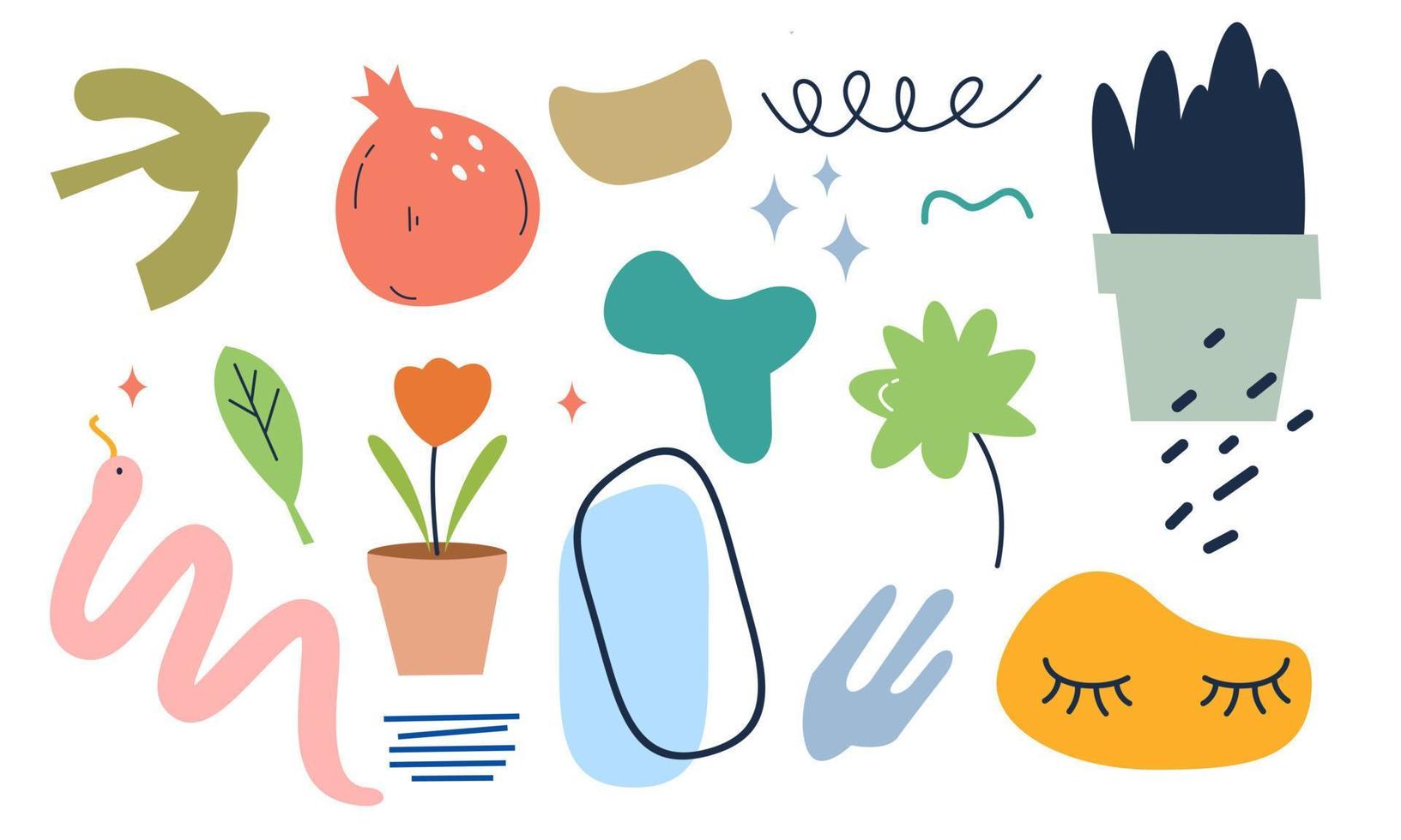 Modern trendy doodle and abstract nature icons vector illustration