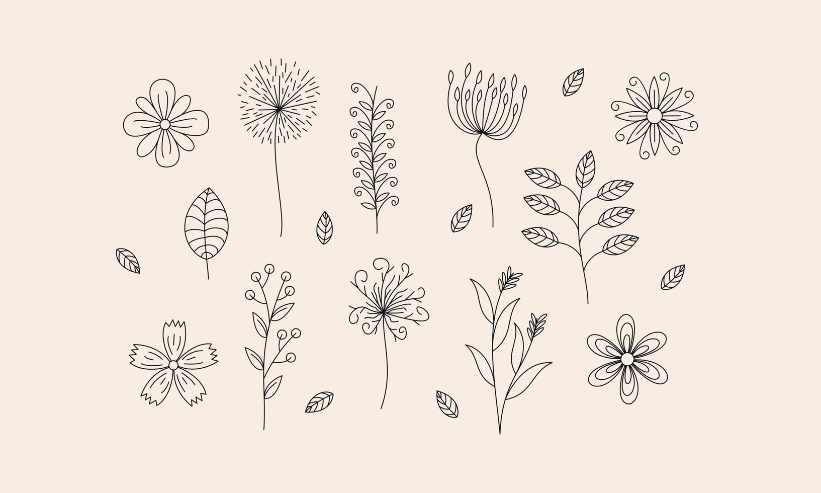 Hand drawn flower and branches doodle vector