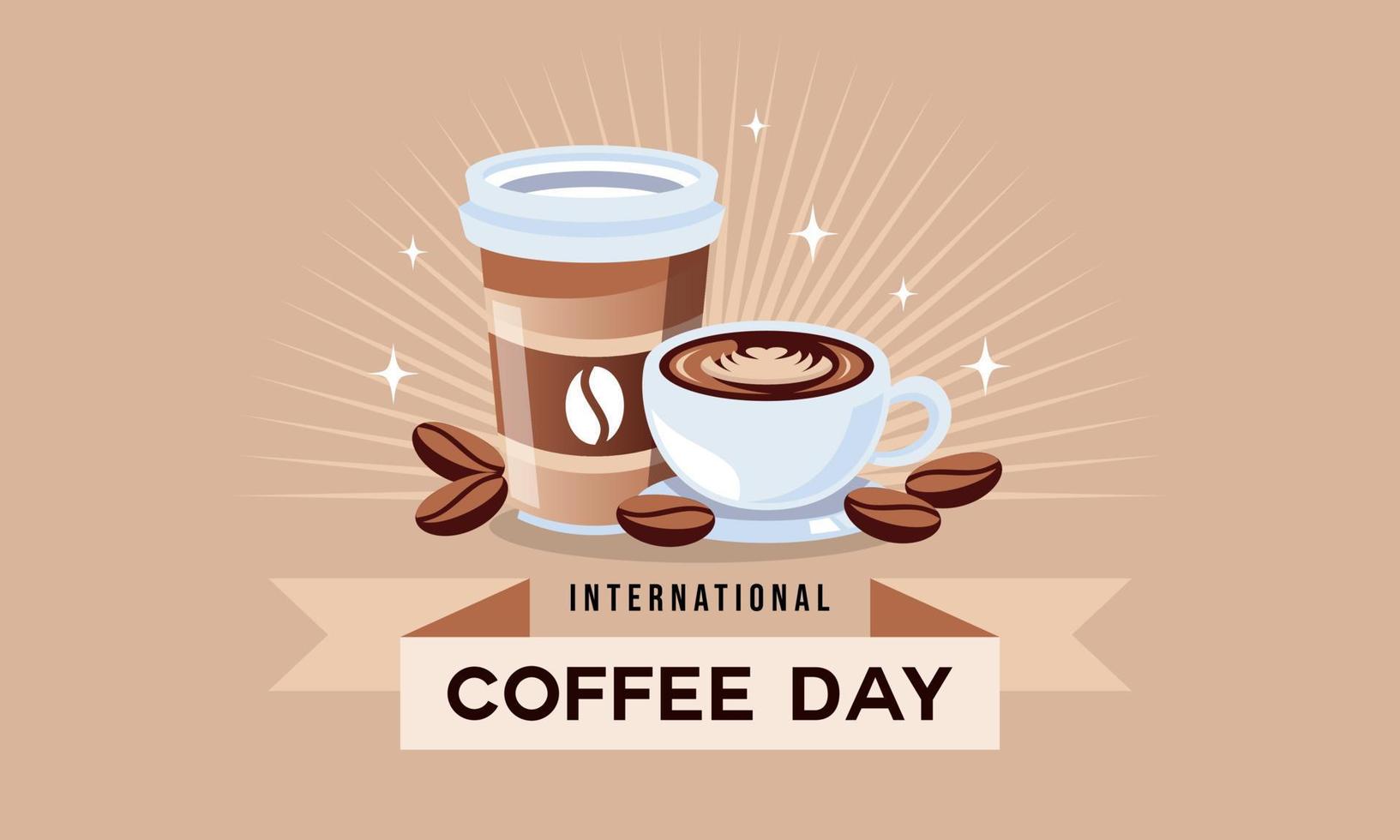 International day of coffee background, coffee cup logo vector