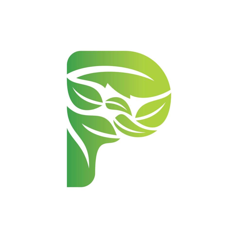 letra p hojas ecología naturaleza logo vector