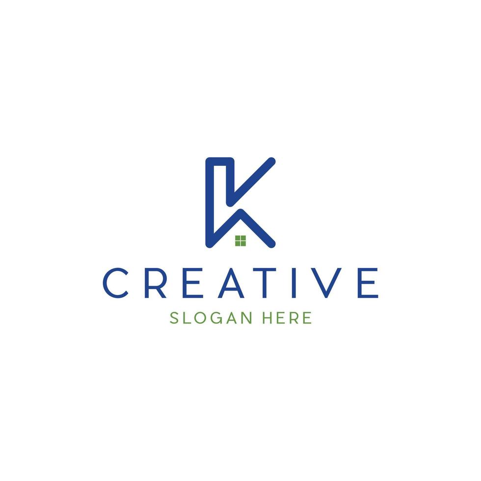 logotipo moderno minimalista de la casa de la letra k vector