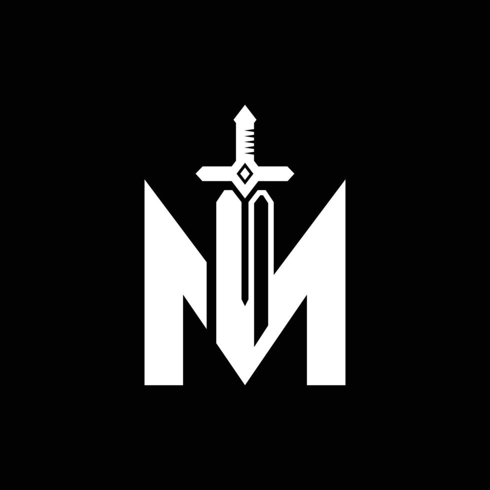 Letter M Sword Simple Monogram Logo vector