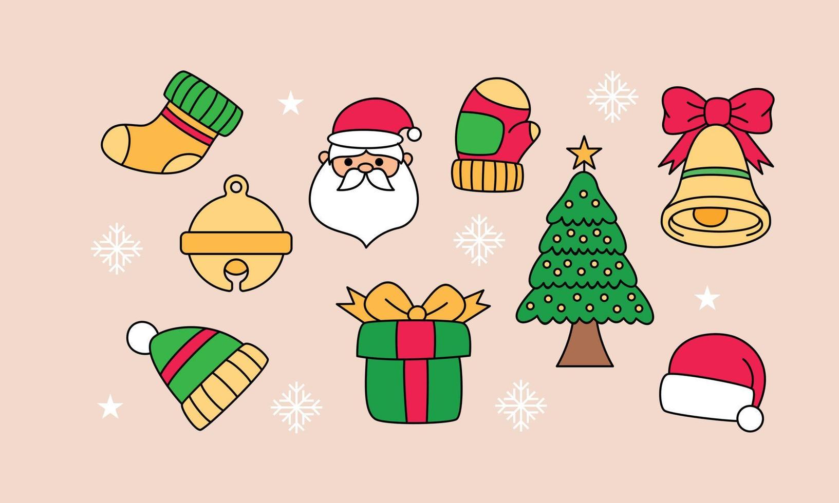 Set of christmas related object doodle vector