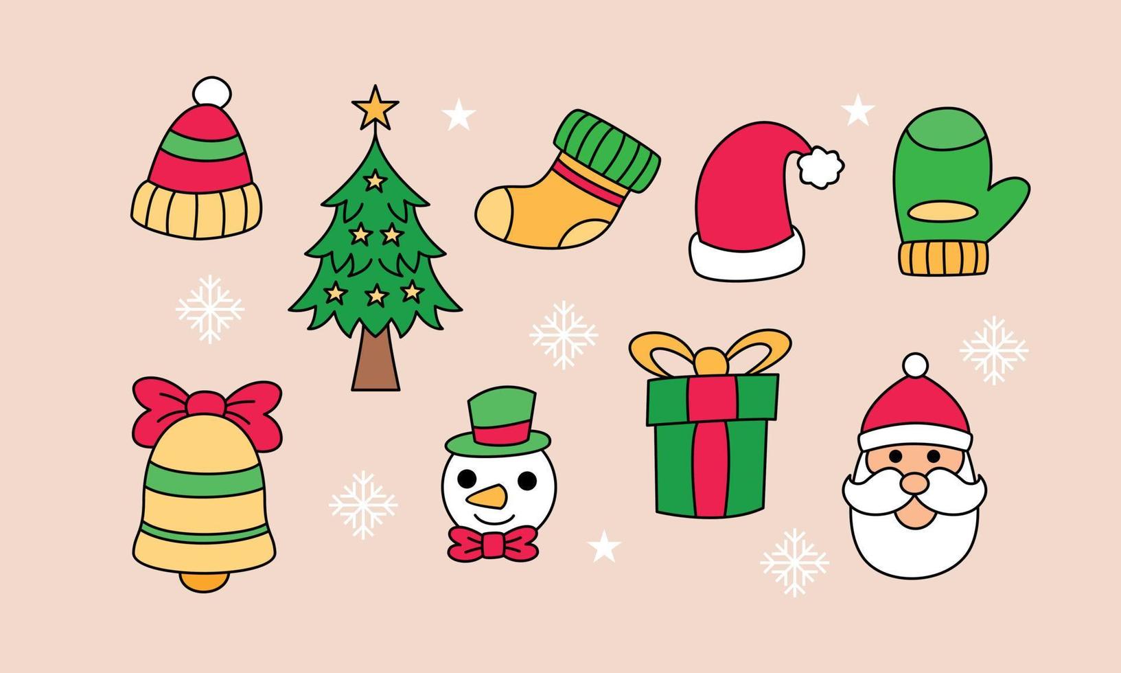 conjunto de objetos relacionados con la navidad doodle vector