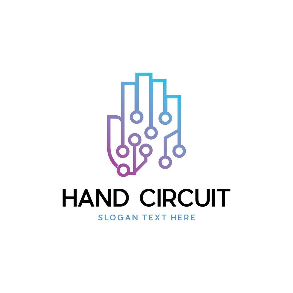 logotipo moderno de tecnología de circuito de mano vector