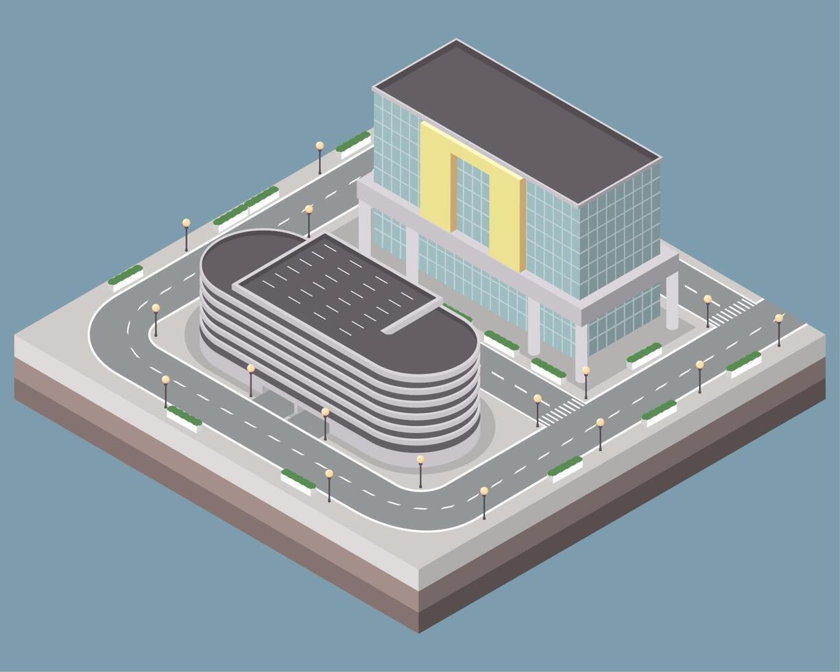 two buildings isometric city vector