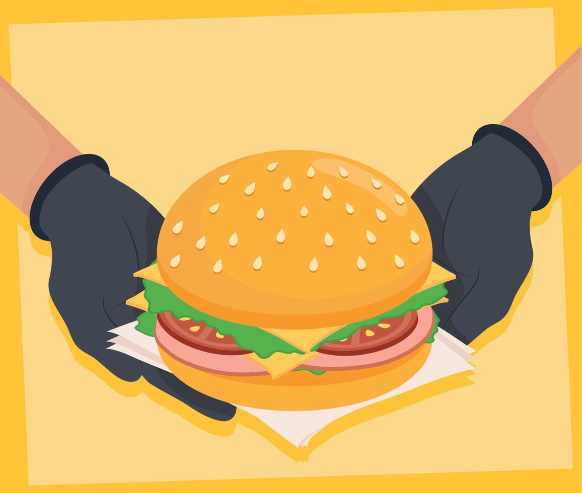 hands lifting hamburger vector