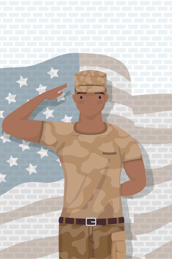 afro military soldier with usa flag vector