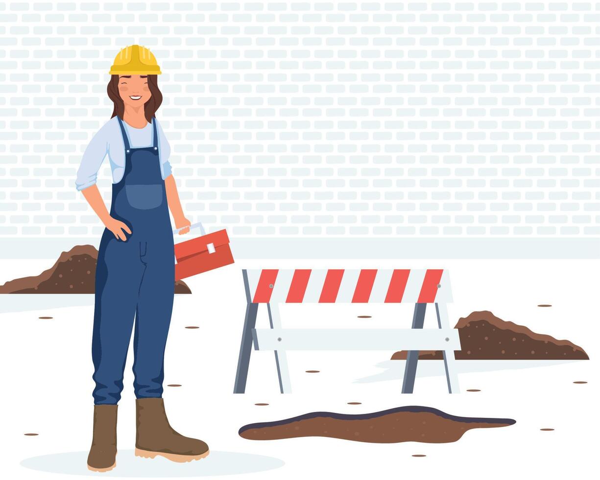 female builder with toolbox vector