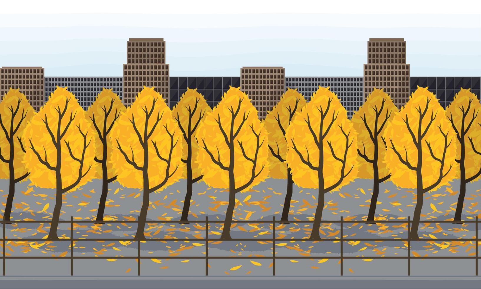 city and trees autumn seasonal vector