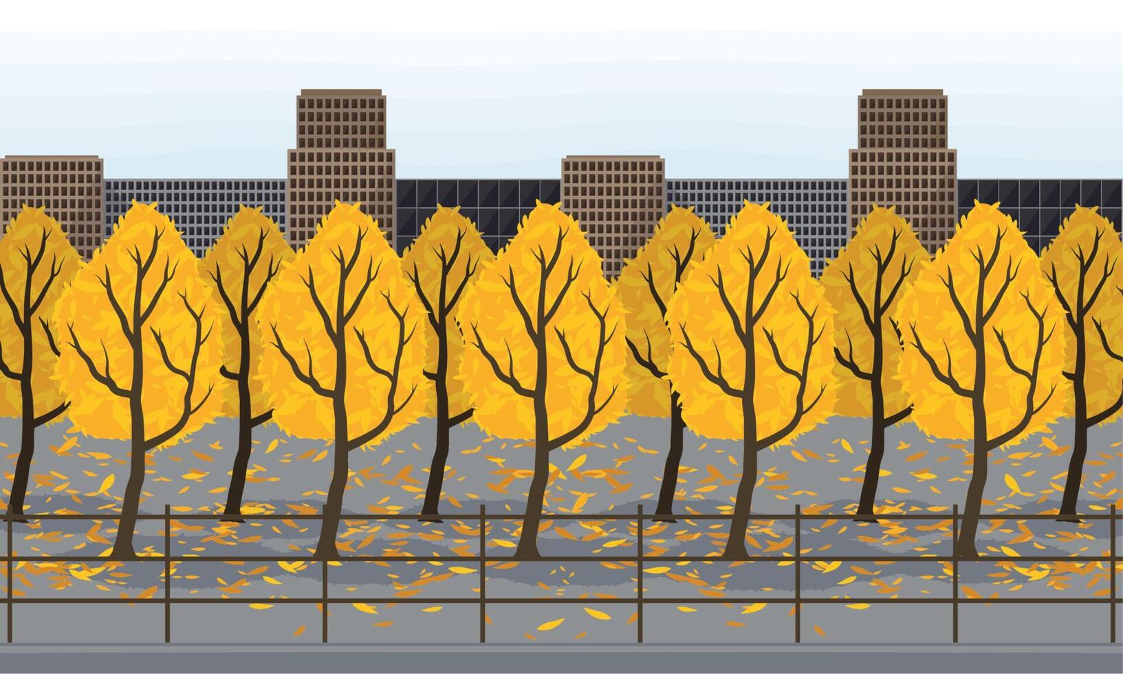 city and trees autumn seasonal vector