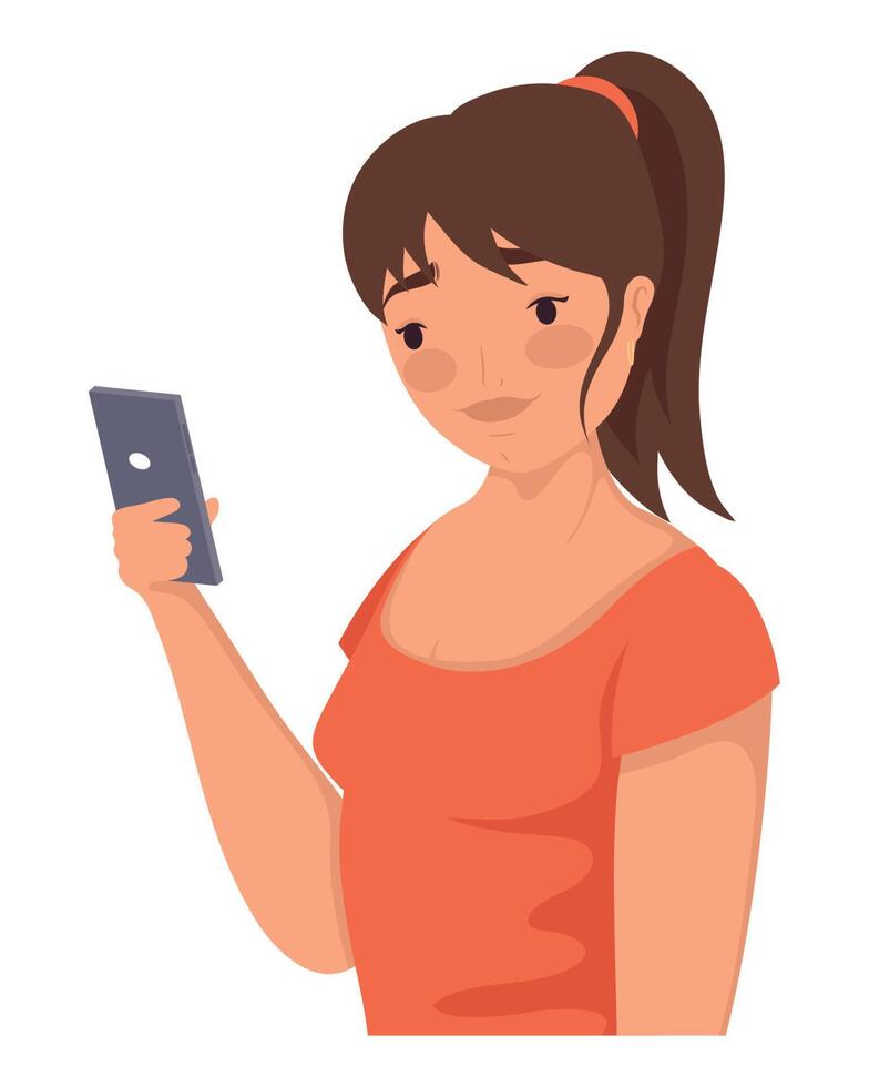 chica usando tecnología de teléfono inteligente vector