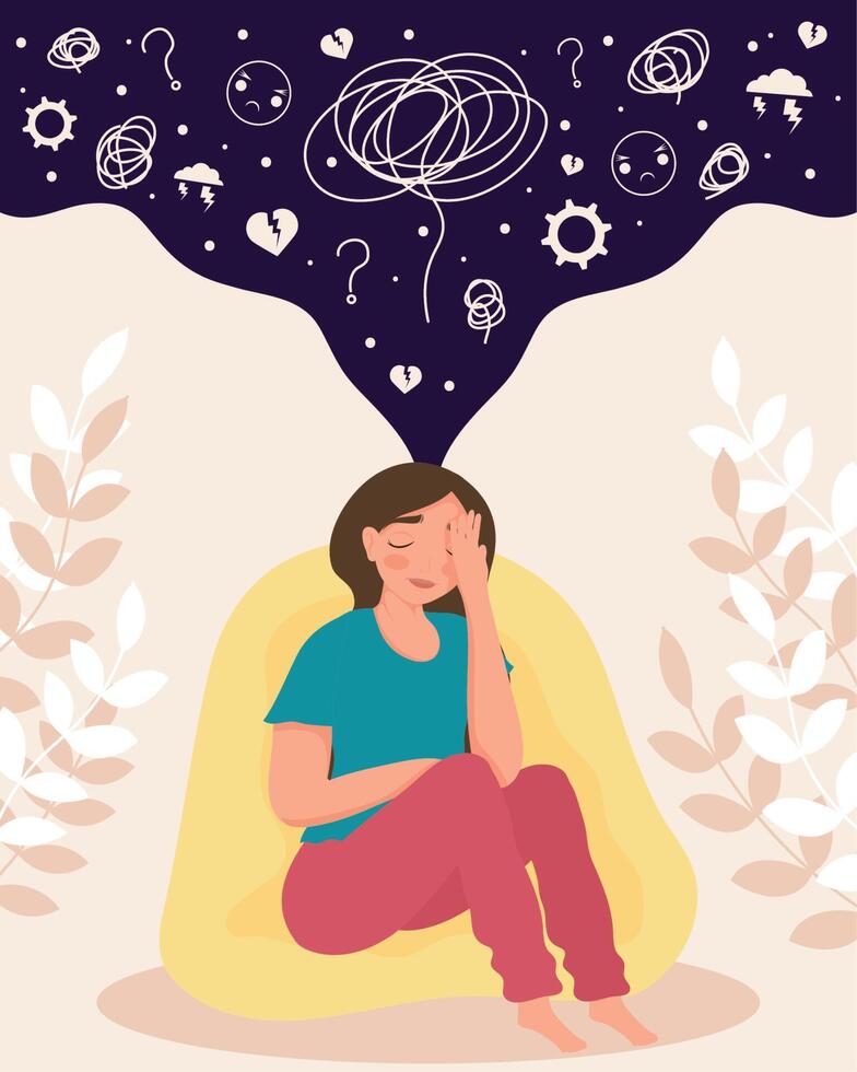 woman seated mental health vector