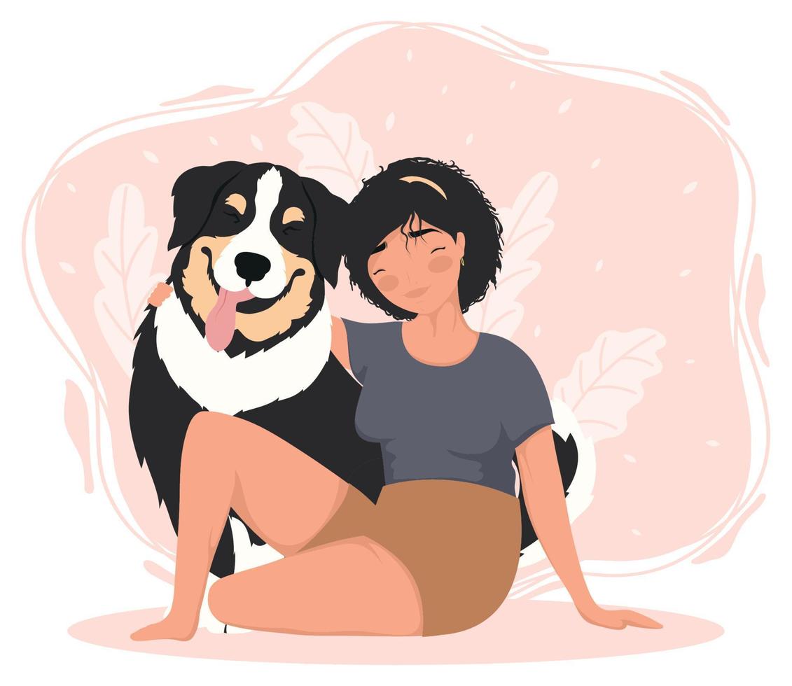 mujer sentada con perro vector