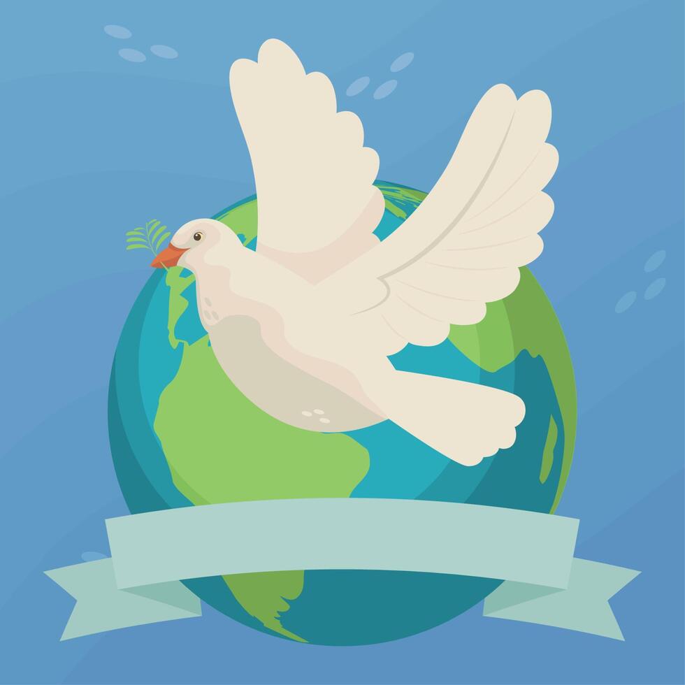 dove with earth and ribbon vector