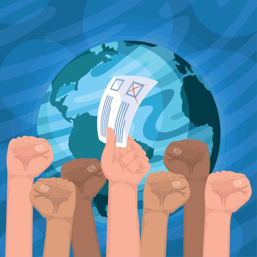 hands fist lifting international vote vector
