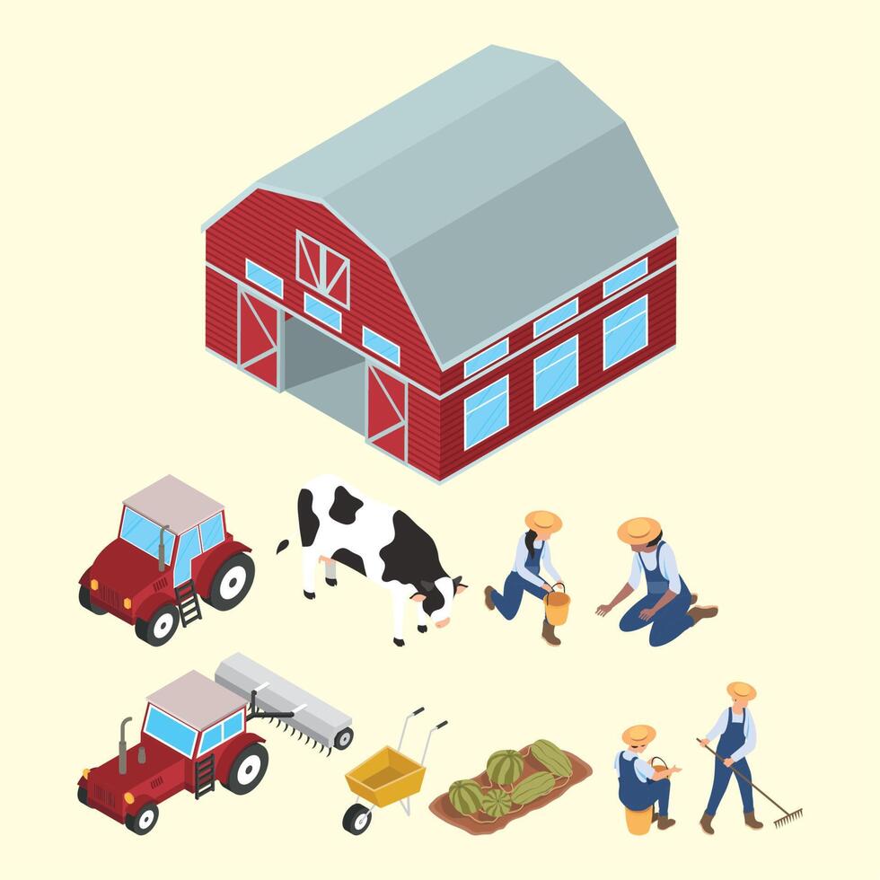 ten isometric farming icons vector
