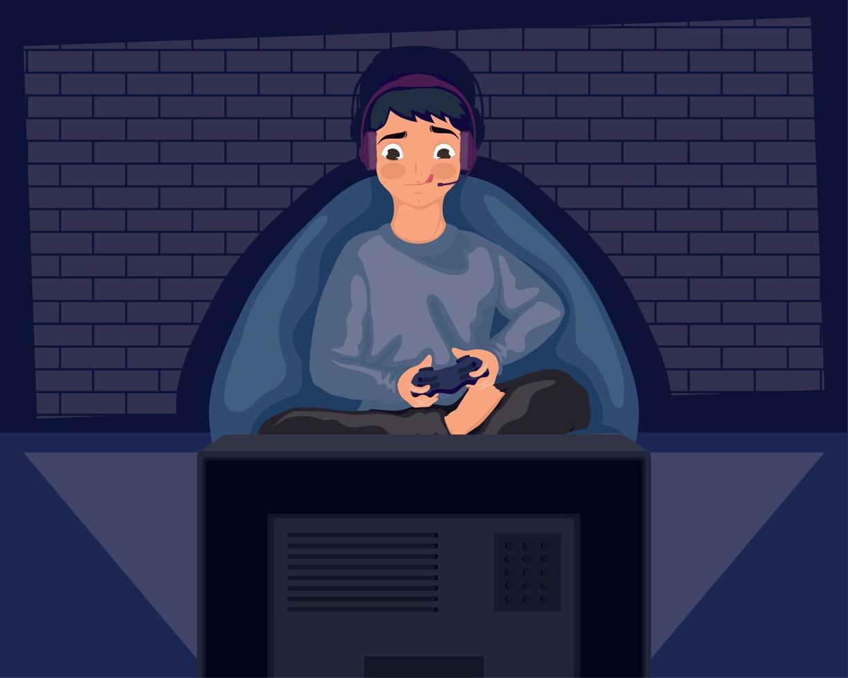 man playing video game vector
