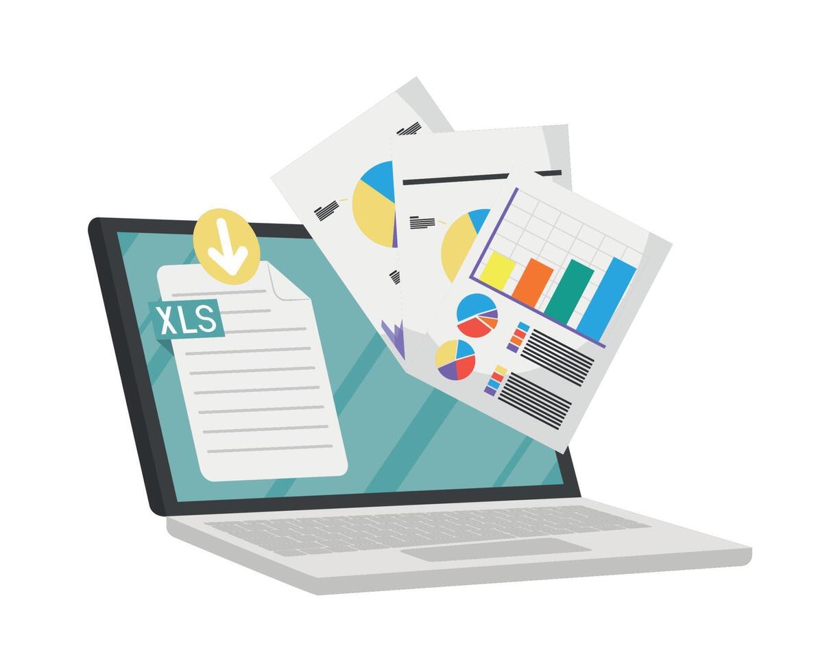 laptop with spreadsheet files vector