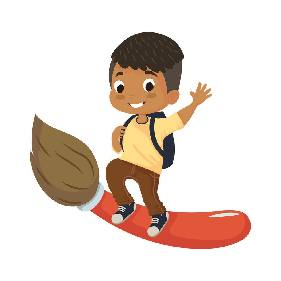 student boy on paint brush vector